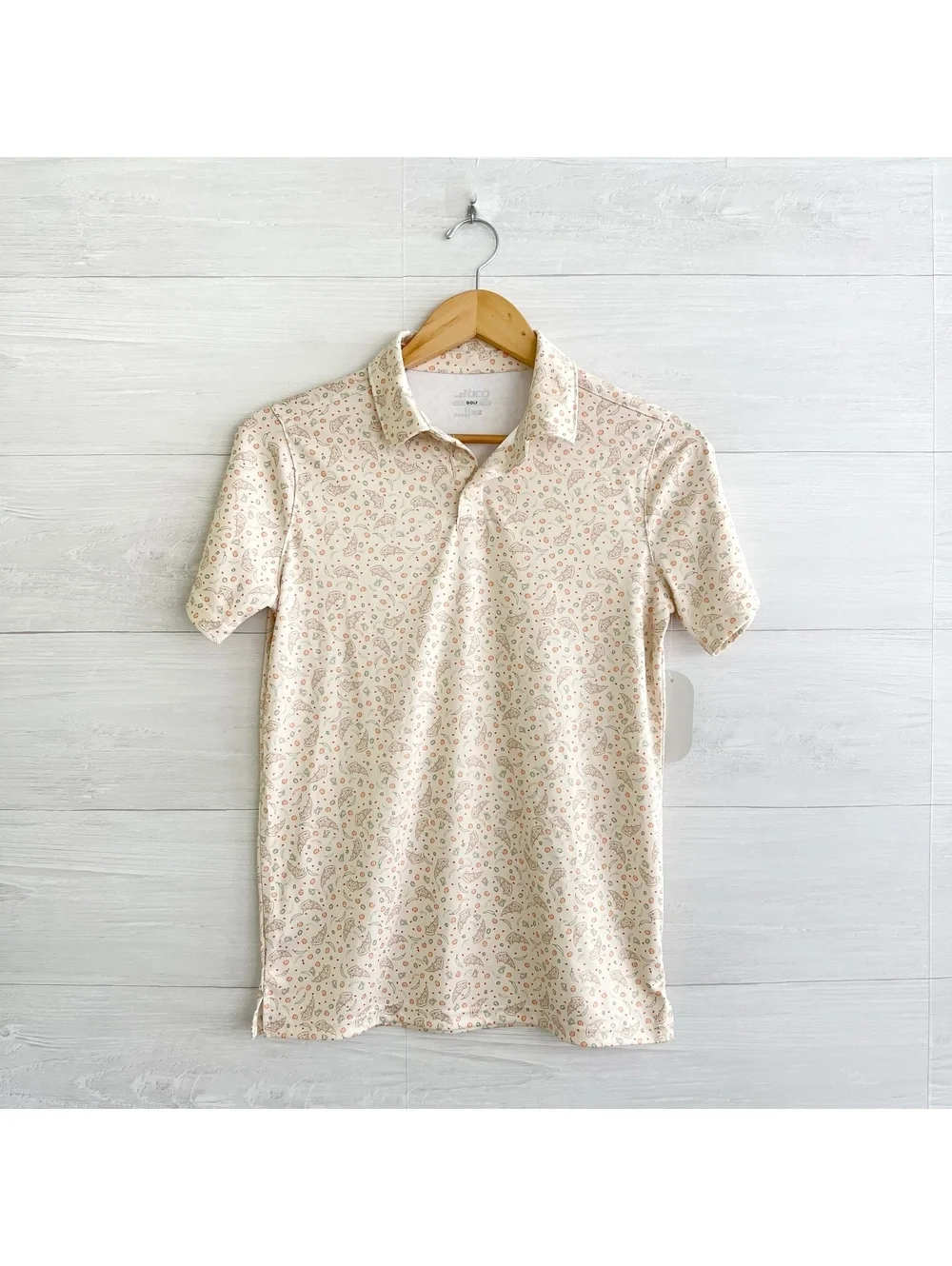 NWT BCG Golf Pizza Print Polo Shirt UPF 50 Moisture Wicking Youth L 14-16
